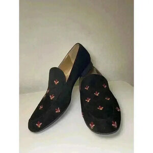 Circus By Sam Edelman Loafers Harlem-1 Black Sz 9 Faux Suede Embroidered Flowers